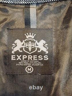 Men's Coat Jacket Express Military Dress Black Gray Size Medium but fits Large