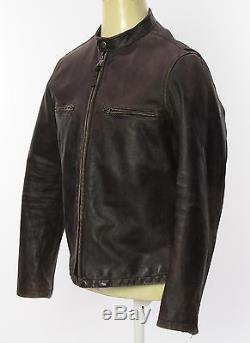 Men's J CREW Brown Leather Distressed Stockton Motorcycle Jacket Size Medium