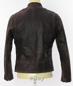 Men's J CREW Brown Leather Distressed Stockton Motorcycle Jacket Size Medium
