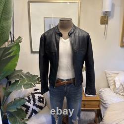Men's J. CREW S Black Leather Stockton Café Racer Motorcycle Biker Jacket