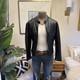 Men's J. CREW S Black Leather Stockton Café Racer Motorcycle Biker Jacket