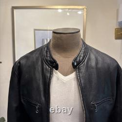 Men's J. CREW S Black Leather Stockton Café Racer Motorcycle Biker Jacket