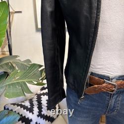 Men's J. CREW S Black Leather Stockton Café Racer Motorcycle Biker Jacket