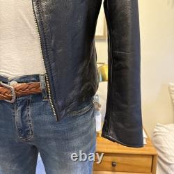 Men's J. CREW S Black Leather Stockton Café Racer Motorcycle Biker Jacket