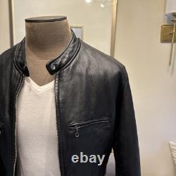 Men's J. CREW S Black Leather Stockton Café Racer Motorcycle Biker Jacket