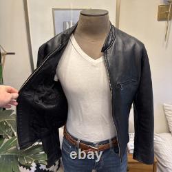 Men's J. CREW S Black Leather Stockton Café Racer Motorcycle Biker Jacket