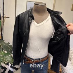 Men's J. CREW S Black Leather Stockton Café Racer Motorcycle Biker Jacket