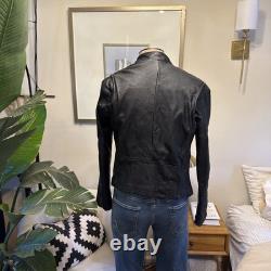 Men's J. CREW S Black Leather Stockton Café Racer Motorcycle Biker Jacket