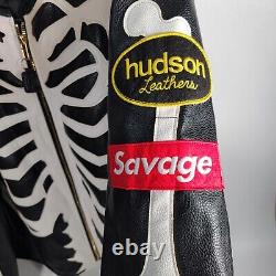 Men's Leather Jacket Motorcycle Skeleton Biker Genuine Cow Leather Used