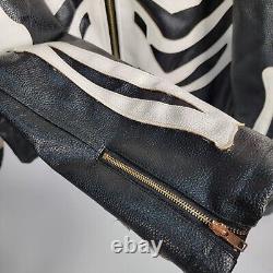 Men's Leather Jacket Motorcycle Skeleton Biker Genuine Cow Leather Used