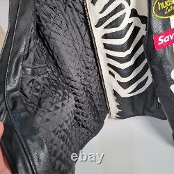 Men's Leather Jacket Motorcycle Skeleton Biker Genuine Cow Leather Used