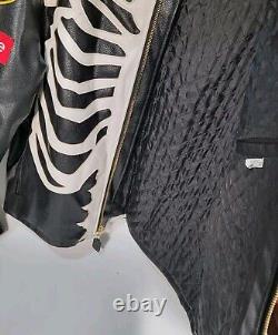 Men's Leather Jacket Motorcycle Skeleton Biker Genuine Cow Leather Used