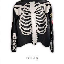Men's Leather Jacket Motorcycle Skeleton Biker Genuine Cow Leather Used