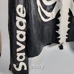 Men's Leather Jacket Motorcycle Skeleton Biker Genuine Cow Leather Used