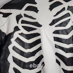 Men's Leather Jacket Motorcycle Skeleton Biker Genuine Cow Leather Used