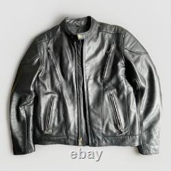 Men's Leather Motorcycle Jacket M 40 Black Cowhide Zip-out Liner Lace Sides NWOT