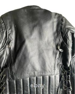 Men's Leather Motorcycle Jacket M 40 Black Cowhide Zip-out Liner Lace Sides NWOT
