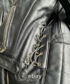 Men's Leather Motorcycle Jacket M 40 Black Cowhide Zip-out Liner Lace Sides NWOT