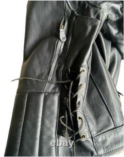 Men's Leather Motorcycle Jacket M 40 Black Cowhide Zip-out Liner Lace Sides NWOT