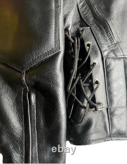 Men's Leather Motorcycle Jacket M 40 Black Cowhide Zip-out Liner Lace Sides NWOT