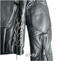 Men's Leather Motorcycle Jacket M 40 Black Cowhide Zip-out Liner Lace Sides NWOT
