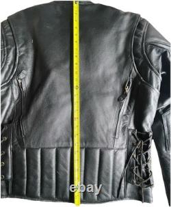 Men's Leather Motorcycle Jacket M 40 Black Cowhide Zip-out Liner Lace Sides NWOT