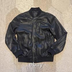 Men's Lucky Brand Black Label S Cafe Racer Leather Bomber Motorcycle Jacket