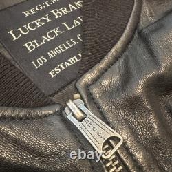 Men's Lucky Brand Black Label S Cafe Racer Leather Bomber Motorcycle Jacket