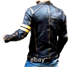 Men's Motorcycle Biker Leather Jacket Distressed Café Racer Genuine Lambskin