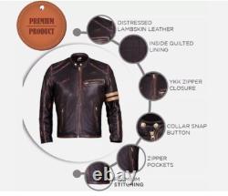 Men's Motorcycle Biker Leather Jacket Distressed Café Racer Genuine Lambskin