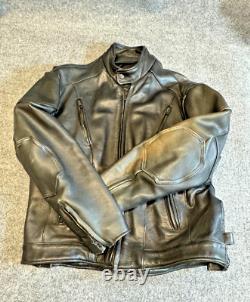 Men's Motorcycle Leather Jacket 48 Black Mesh Lined Full Zip Jacket
