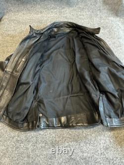 Men's Motorcycle Leather Jacket 48 Black Mesh Lined Full Zip Jacket