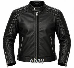 Men's Quilted Leather Motorcycle Biker Jacket Premium Genuine Leather