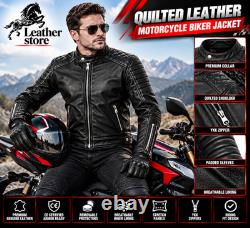 Men's Quilted Leather Motorcycle Biker Jacket Premium Genuine Leather