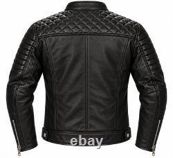 Men's Quilted Leather Motorcycle Biker Jacket Premium Genuine Leather Men's Quilted Leather Motorcycle Biker Jacket Premium Genuine Leather