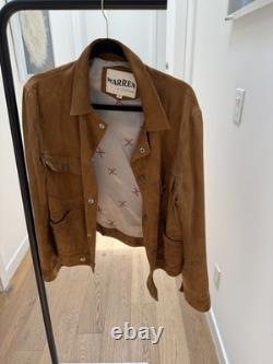 Men's Real Suede Leather Trucker Jacket Fashion Biker Retro Buttoned Coat Warren