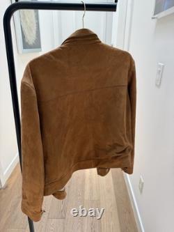 Men's Real Suede Leather Trucker Jacket Fashion Biker Retro Buttoned Coat Warren