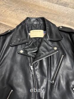 Men's Size 44 Vintage By Schott NYC Black Leather Motorcycle Jacket Wolverines