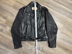 Men's Size 44 Vintage By Schott NYC Black Leather Motorcycle Jacket Wolverines