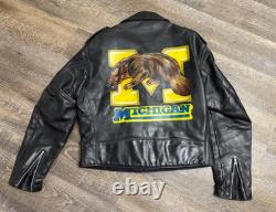 Men's Size 44 Vintage By Schott NYC Black Leather Motorcycle Jacket Wolverines