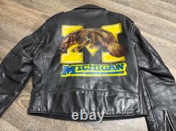 Men's Size 44 Vintage By Schott NYC Black Leather Motorcycle Jacket Wolverines