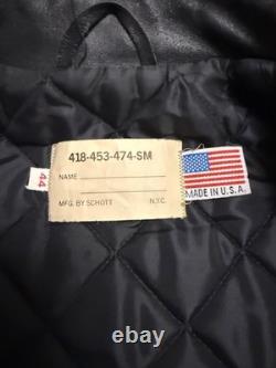Men's Size 44 Vintage By Schott NYC Black Leather Motorcycle Jacket Wolverines