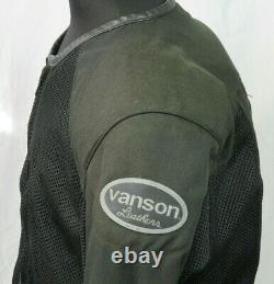 Men's Vanson Leathers Full Zip-Up Armored Nylon Mesh Motorcycle Jacket Large