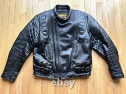 Men's Vintage Black BONUS Motorcycle Cafe Racer Biker Padded Leather Jacket 42
