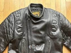 Men's Vintage Black BONUS Motorcycle Cafe Racer Biker Padded Leather Jacket 42