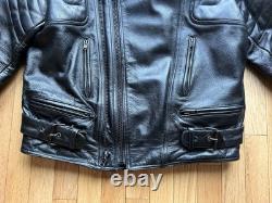 Men's Vintage Black BONUS Motorcycle Cafe Racer Biker Padded Leather Jacket 42