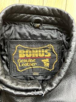 Men's Vintage Black BONUS Motorcycle Cafe Racer Biker Padded Leather Jacket 42