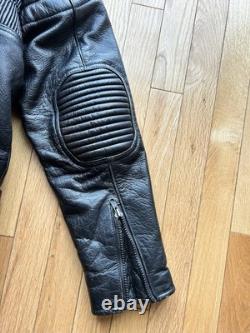 Men's Vintage Black BONUS Motorcycle Cafe Racer Biker Padded Leather Jacket 42