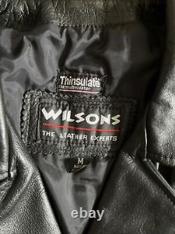 Men's Vintage Wilsons Thinsulate Zip-Up Black Leather Biker PUNK Jacket Medium
