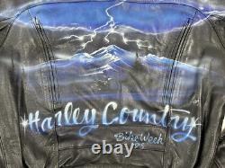 Mens 1995 Harley Davidson Bike Week Hand Painted Leather Motorcycle Jacket 42